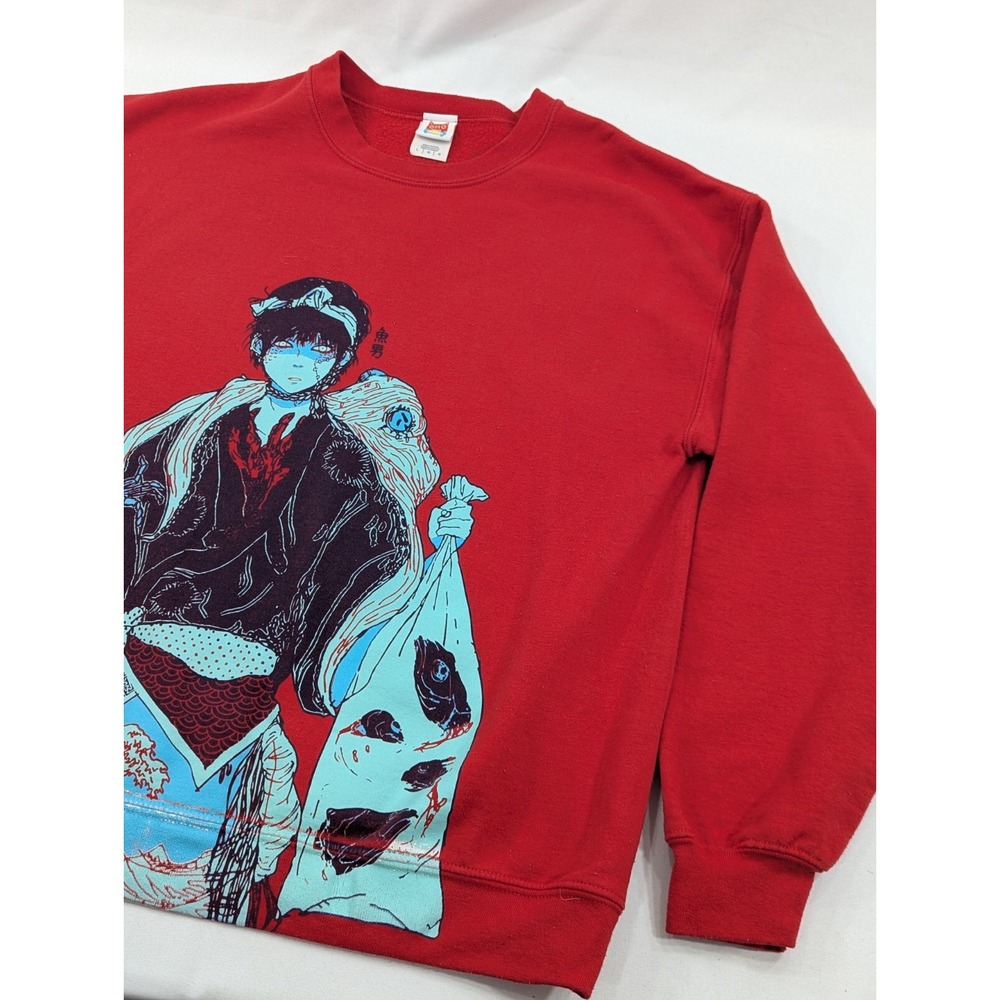 Omocat Anime Sweatshirt Adult Large Fishboy Red Manga Rare‎ Vtg y2k Crewneck